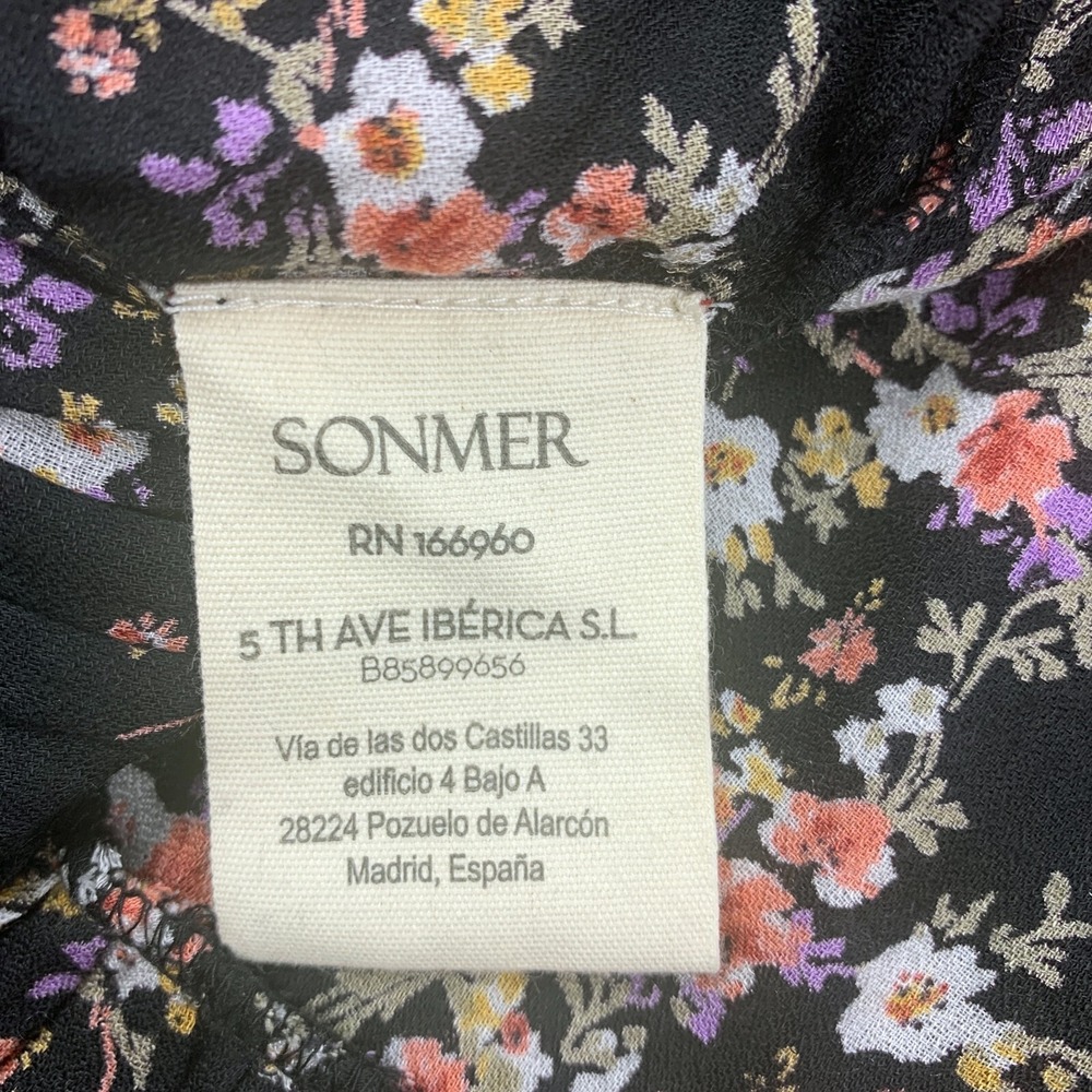 Sonmer‎ Lola Dress Sz XL Black Floral Ankle Length Ruffled Midi Asymetric V Neck - Picture 14 of 16